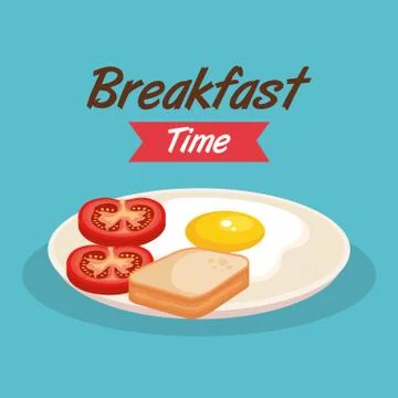 Fried egg with sliced bread and tomato 스톡 일러스트