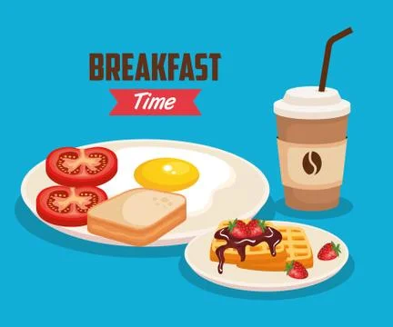 Fried egg with sliced bread and waffles Stock Illustration