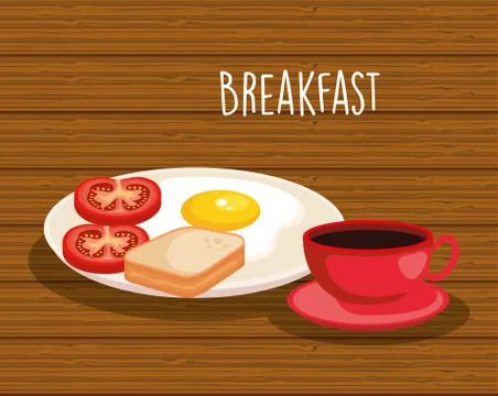 Fried egg with sliced bread and coffee cup 스톡 일러스트
