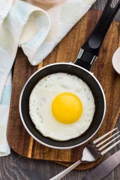 Fried egg in a small pan Stock Photos