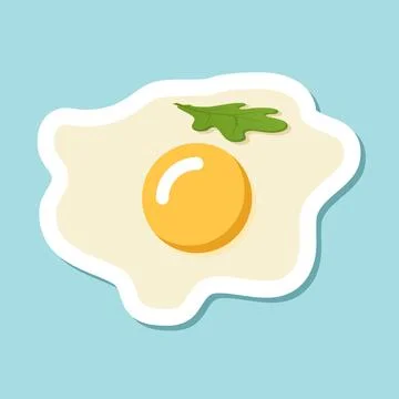 Fried egg sticker icon in flat style. Omelet vector illustration on isolate.. Stock Illustration