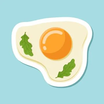 Fried egg sticker icon in flat style. Omelet vector illustration on isolate.. Stock Illustration