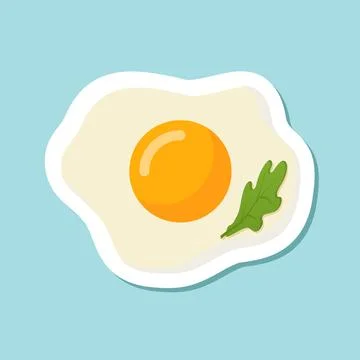 Fried egg sticker icon in flat style. Omelet vector illustration on isolate.. Stock Illustration