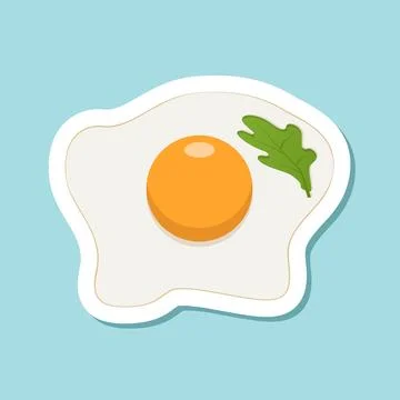 Fried egg sticker icon in flat style. Omelet vector illustration on isolate.. Stock Illustration