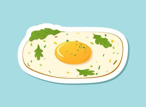 Fried egg sticker icon in flat style. Omelet vector illustration on isolate.. Stock Illustration