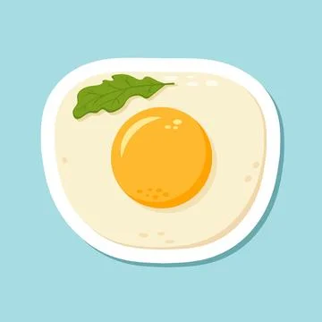 Fried egg sticker icon in flat style. Omelet vector illustration on isolate.. Stock Illustration
