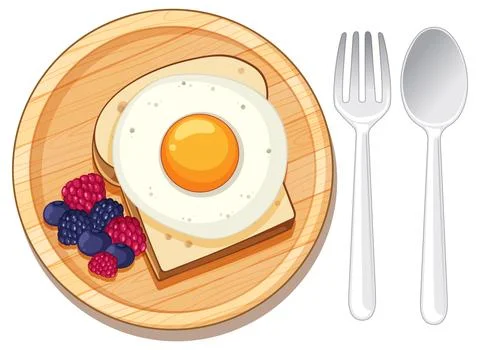 Fried Egg on Toast with Berries Breakfast Illustration Stock Illustration