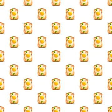 Fried egg on toast seamless breakfast pattern Stock Illustration