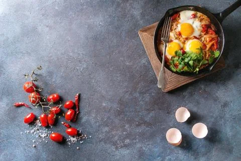 Fried egg with vegetables Stock Photos