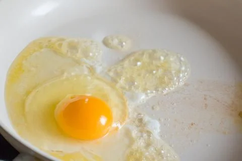 Fried egg on the white pan Stock Photos
