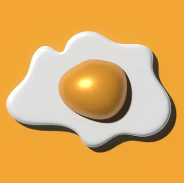 Fried egg with yolk on orange background, 3D rendering illustration Stock Illustration