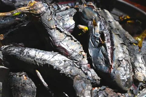 Fried eggplant on fire Stock Photos