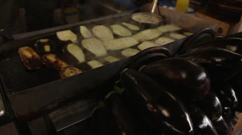 Fried eggplant in an open kitchen Stock Footage 35750253