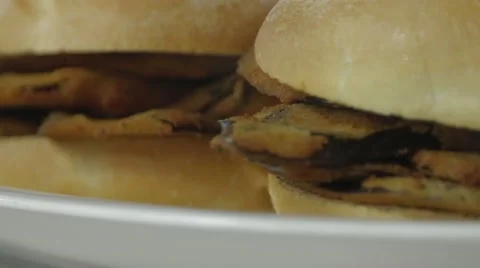 Fried Eggplant Sandwiches Stock Footage 42710866