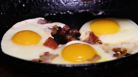 Fried Eggs And Bacon Stock Footage 73419985