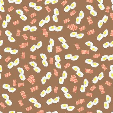Fried Eggs and Bacon Seamless Pattern 스톡 일러스트