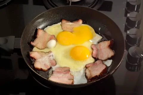 Fried eggs and ham Stock Photos
