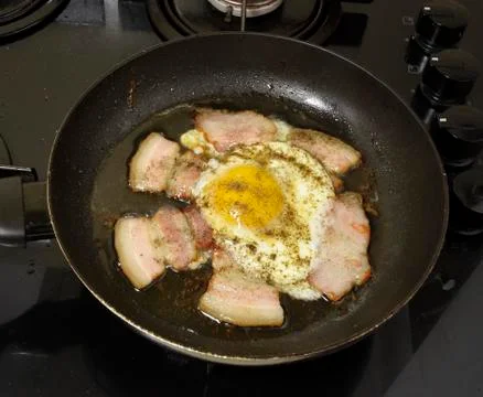 Fried eggs and ham Stock Photos