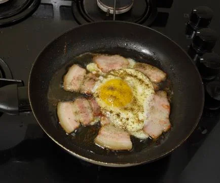 Fried eggs and ham Stock Photos