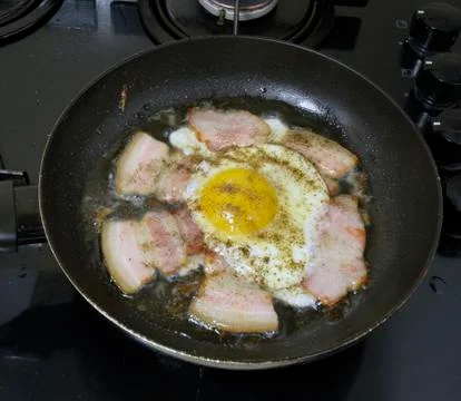 Fried eggs and ham Stock Photos