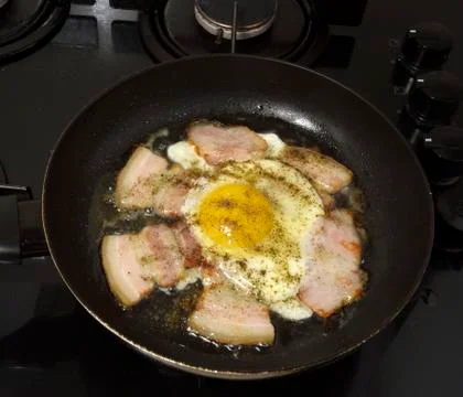 Fried eggs and ham Stock Photos