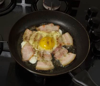 Fried eggs and ham Stock Photos