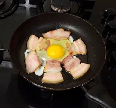 Fried eggs and ham Stock Photos