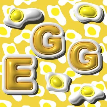 Fried eggs and pattern of eggs with shiny surface, 3D rendering illustration Stock Illustration