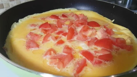 Fried eggs and tomato cheese Stock Footage 82952470