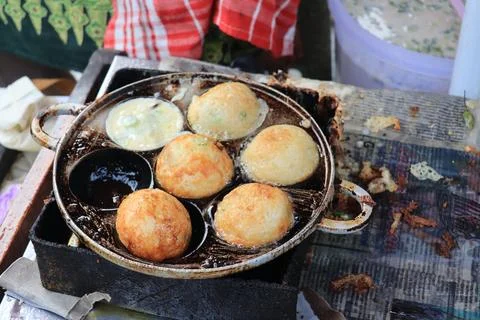 Fried eggs are usually called (SD snacks in Indonesia) which have been shap.. Stock Photos