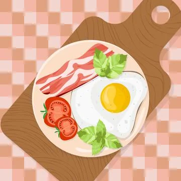 Fried eggs with bacon and tomatoes for breakfast. Stock-Illustration