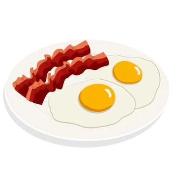 Fried eggs with bacon breakfast on white plate. Flat vector illustration Stock Illustration