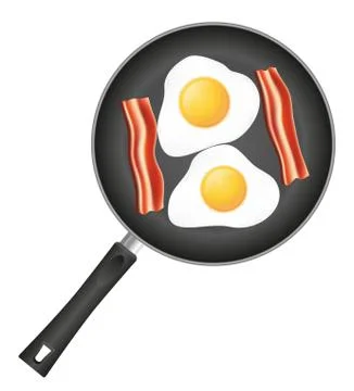 Fried eggs with bacon in a frying pan illustration Stock Illustration