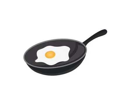 Fried eggs in black pan logo design. Continental breakfast. Illustrazione stock