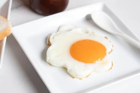Fried eggs, bread, coffee, breakfast set Stock Photos