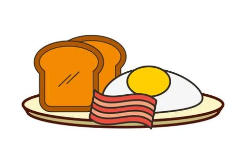 Fried eggs bread toast and bacon breakfast Stock Illustration