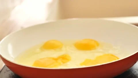 Fried eggs for breakfast. protein breakfast.Appetizing fried eggs Stock Footage 241744655