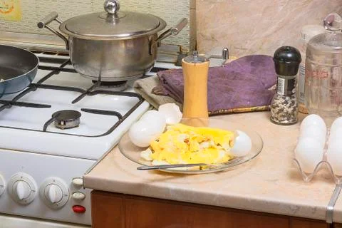 Fried eggs. Close-up Stock Photos