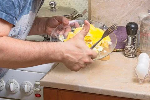 Fried eggs. Close-up Stock Photos