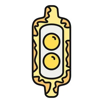Fried eggs cooking in a long breakfast pan Stock Illustration