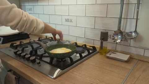 Fried Eggs Cooking In Pan Bubbling Oil Close Up Hot Breakfast Scene Stock-Footage 341864471