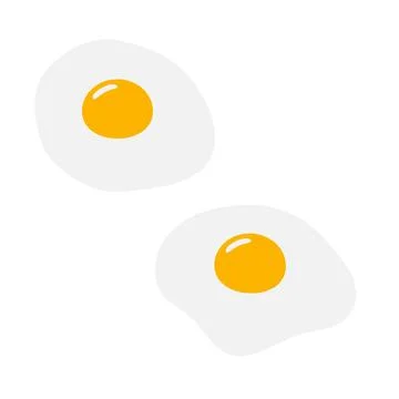 Fried eggs of different shapes in simple cartoon style. Top view. Sticker Logo Stock Illustration