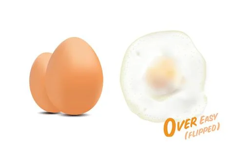 Fried eggs (flipped) with raw eggs picture, in  over easy basic style level o Stock Illustration