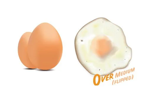 Fried eggs (flipped) with raw eggs picture, in  over medium basic style level Illustrazione stock