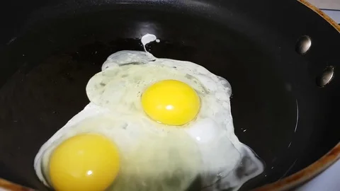 Fried eggs in a frying pan Stock Footage