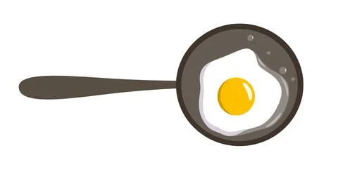 Fried eggs in a frying pan, fried egg in butter. Stock Illustration