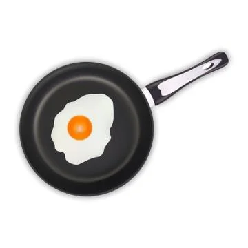 Fried Eggs In A Frying Pan Isolated On A White Background. Stock Illustration