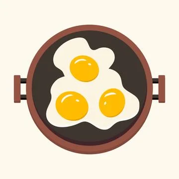 Fried eggs on frying pan, top view, with white background suitable for brea.. Stock Illustration
