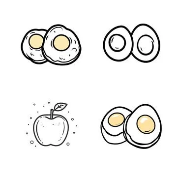 Fried eggs icon set. Vector illustration in doodle style Stock Illustration