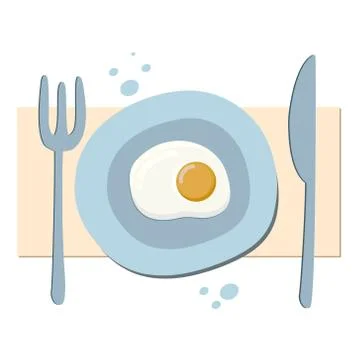 Fried eggs. Omelet drawing. Vector color illustration of breakfast. Stock Illustration